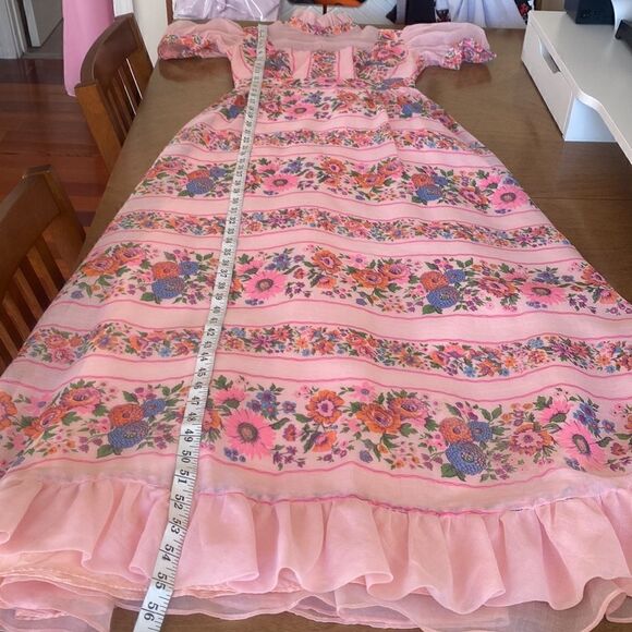 Vintage Pink Floral Victorian Style High Neck Maxi Dress Size Small - Picture 11 of 16